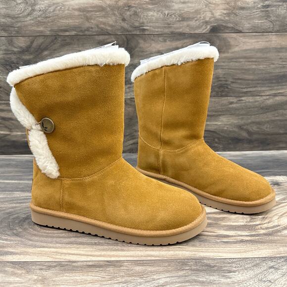 NIB Koolaburra by UGG 9 40 Alamie Booties Suede Faux Fur Chestnut Tan - Picture 4 of 14